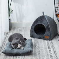 Miaupro Geschlossenes Katzenhaus Hundehütte Winter Warmes Verdicktes Dreieckiges Tiefschlaf-Haustierbett Stoffausführung