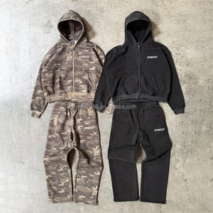 Conjunto de Sudadera con Capucha y Pantalón de Chándal de Camuflaje Personalizado de 420 g/m² para Hombre, Talla Grande, de Alto Gramaje, Liso, Fabricante de Chándales - Product Image 1