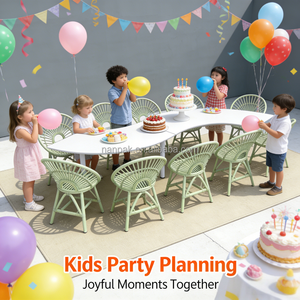 Silla de Ratán para Niños con Mesa en Forma de S, 5 Colores Pastel: Beige/Blanco/Rosa/Morado/Verde, Alquiler para Eventos, Muebles Infantiles para Fiestas al Aire Libre - Product Image 5