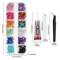 12 grilles de strass en cristal à dos plat multicolores pour nail art, avec stylo de préhension, pince à épiler et colle à bijoux B7000