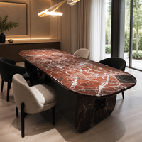Table à manger de luxe avec plateau en marbre naturel, pieds en U double, base en marbre, table à manger rectangulaire moderne pour villa