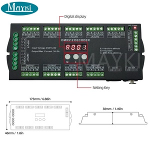 Controlador LED de 12V 24V para Iluminación de Escenario, Control <span class=keywords><strong>DMX</strong></span> de 36 Canales, 2A, RGBW RGB <span class=keywords><strong>DMX</strong></span> <span class=keywords><strong>512</strong></span> Decodificador - Product Image 2