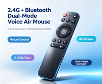 Control Remoto por Voz de Modo Dual 2.4G y BT, Air Mouse con Giroscopio de 6 Ejes y Aprendizaje IR para Android Box, Mini PC, Proyector