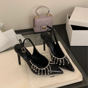 Zapatos de tacón fino de 11 cm con punta, correa al tobillo, hebilla y flecos de diamantes de imitación de charol para damas de honor de boda de primavera - Product Image 4