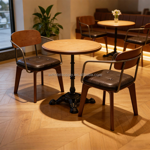 Silla de Comedor Moderna de Estilo Natural con Tapicería de Cuero, Juego de Mesa y Sillas de Madera Cuadradas para Restaurante, Cafetería o Comida Rápida - Product Image 1