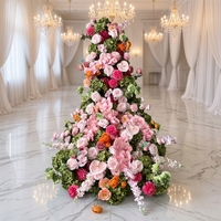 Nouveautés ML : Grande guirlande de fleurs artificielles en cascade rose et vert avec une touche de rose vif pour la décoration de mariage