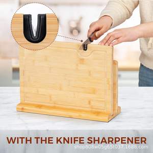 Tabla de cortar de bambú 43x28x2cm rectangular multifunción con función de afilado para pan, fruta y queso - Product Image 3