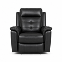 Ensemble de canapés inclinables modernes en cuir PU noir capitonné avec structure en bois, configuration 3+2+1, table basse escamotable et porte-gobelets