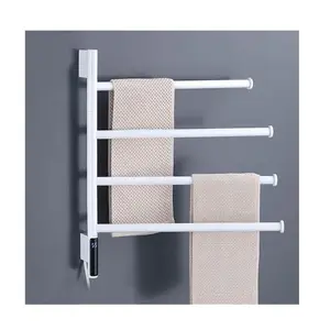 Swivel Towel Warmer Smart Electric Heated Towel Rack Towel Holder Heater Rotating Stainless Steel 4 Bars Drying Rack