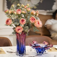 Vase en verre de cristal de Murano soufflé à la main d'art abstrait multicolore de décor à la maison