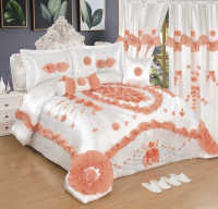 Ensemble de literie de mariage en satin de luxe 12 pièces, ensemble de couette brodée florale avec rideaux pour la décoration de la chambre