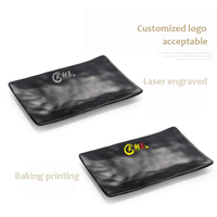 Assiettes de barbecue en mélamine écologiques BST, durables, design givré, forme rectangulaire, avec logo personnalisé, fonction de rangement