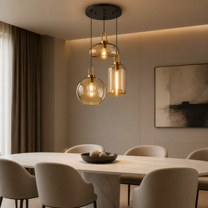 Ensemble de luminaires suspendus modernes en verre ambré de style nordique, à plusieurs têtes, pour table à manger, <span class=keywords><strong>îlot</strong></span> de <span class=keywords><strong>cuisine</strong></span>, <span class=keywords><strong>luminaire</strong></span> personnalisé - Product Image 3