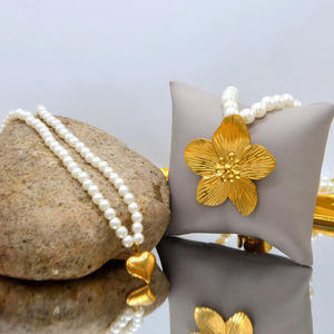 Collana con Pendente a Fiore in Acciaio Inossidabile Placcato Oro con Perle e Catena Geometrica Esagerata, Accessori Moda Donna - Product Image 4