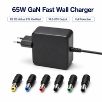 Chargeur mural 65W GaN Tech universel pour ordinateur portable avec prise interchangeable US UK AU EU, câble fixe, logo personnalisé pour Dell HP