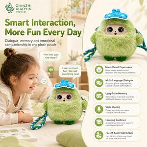 AI COCO Monstruo Verde de Peluche, Bolso Portátil, Sombrero de Margarita Azul, Ojos LED con Luz Ambiental, Clonación de Voz ChatGPT en Más de 50 Idiomas, Memoria, WiFi 2.4G - Product Image 2