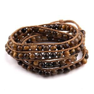 6mm Frauen Männer Schöne Korea Wachs Lava Edelstein Perlen Long Wrap Tiger Eye Armband 4 Wrap Armband - Product Image 1