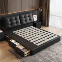 Lit en cuir moderne, lit double haut de gamme, lit de mariage, lit minimaliste doux, lit au toucher moelleux, lit en cuir véritable