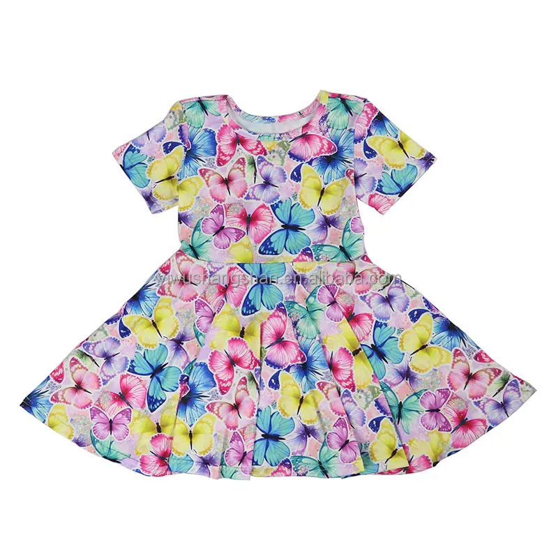 Весеннее платье для маленьких девочек с принтом в виде бабочки, цветка, с длинным рукавом, молочный шелк, детское платье для малышей