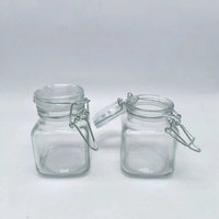 Mini pot en verre transparent carré réutilisable de 100 ml pour épices et condiments, avec couvercles à charnière hermétiques