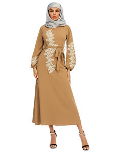 Fornitura di fabbrica manica lunga 6 colori appliqued design abaya <span class=keywords><strong>abbigliamento</strong></span> islamico con <span class=keywords><strong>perla</strong></span> e cintura musulmano abito <span class=keywords><strong>donna</strong></span> - Product Image 3