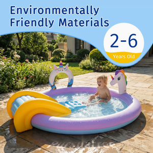 Divertido Tobogán Inflable de PVC con Piscina, Tapete de Juego Acuático Multifuncional para Interiores y Exteriores para Niños y Familias - Product Image 1