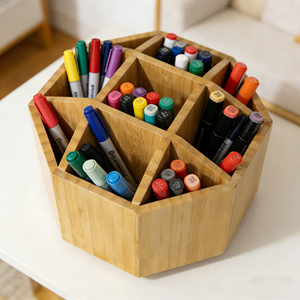 Bamboo Pen Holder 360 Degree Rotating Desktop <b>Storage</b> Box For Markers Student Supplies Organizer - Product Image 3