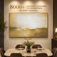 Peinture à l'huile en bas-relief texturée beige doré brumeux Horizon, cadre doré, art mural pour chambre d'hôtel, tête de lit, mur d'accentuation, sur mesure en gros