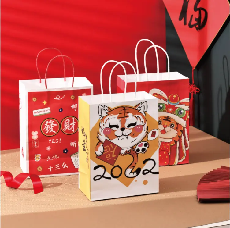Tas Jinjing Kertas Tahan Minyak Bersertifikasi Promosi dengan Gagang Datar Tas Kertas Sampel Gratis