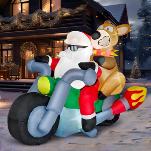 Décoration de Noël gonflable lumineuse personnalisée, Père Noël à <span class=keywords><strong>moto</strong></span> avec <span class=keywords><strong>rennes</strong></span>, décoration extérieure pour les fêtes de fin d'année - Product Image 1