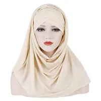 Hijab turbante monocromático cor pura, turbante cruzado, hijab, seda, leite, hijab, conjunto de duas peças, malásia, remendo moda muscular hijab