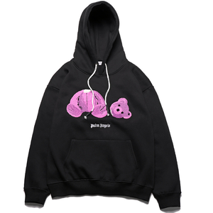 Sweat à capuche unisexe personnalisé avec broderie d'ours, multicolore (noir/bleu/rose), streetwear surdimensionné, coupe-vent, écologique - Product Image 4