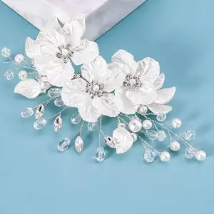 Korean Elegant Shell Flower Hair Pins Bridal Petal Hair Comb Pearl Head Piece For Ladiesbridal Tiara Wedding Hair Crown