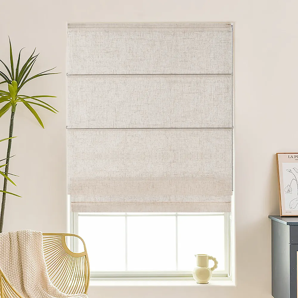 Customized Modern Style Manual Roman Blinds Curtains Light Filtering Fabric Roller Shades for Living Room Windows