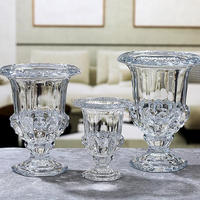 Vase en verre cristal gaufré style romain, épais, vintage, fait main, pour centre de table, support floral, décoration de table pour mariage, hôtel, banquet, vente en gros