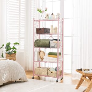 Étagères de rangement pliantes à 3, 4 ou 5 niveaux, unités de rayonnage métalliques pour le rangement, étagères de cuisine <span class=keywords><strong>sur</strong></span> roulettes, étagères de garde-manger, bibliothèque - Product Image 6