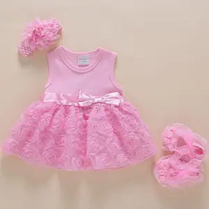 One year old baby girl dress cute birthday flower party dress 0-24 months old baby clothes