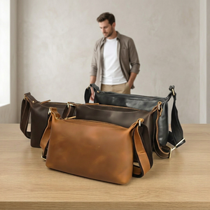 Genuine Leather Men Messenger <b>Bag</b> Vintage Crossbody <b>Shoulder</b> Satchel Wide <b>Strap</b> for Daily Travel - Product Image 5