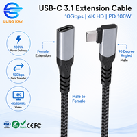 Câble d'extension USB-C mâle vers femelle à angle droit OEM ODM, 90 degrés, 10 Gbit/s, 100 W, tressé en nylon pour équipement industriel