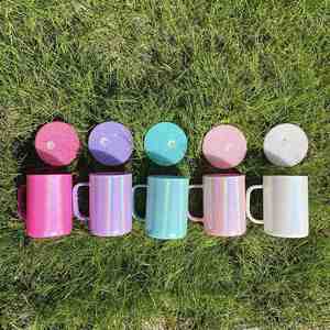 Mugs de voyage en verre pour café, 17 oz, colorés, à sublimation vierge, avec couvercles en plastique PP brillants, entrepôt USA - Product Image 3