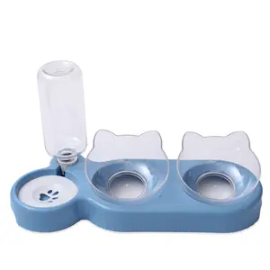 Newest Custom automatic water dispenser for cats and dogs plastic cat bowl with slanted mouth single and double Pet bowl