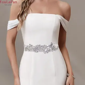 Youlagan S283 khâu tay phụ nữ tiệc ăn mặc vành đai Bridal Wedding Dress Sash với Rhinestone rộng eo trang trí