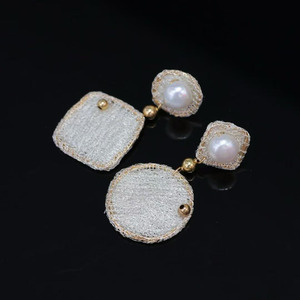 Handmade Italian Wire Lace Dangle <b>Earrings</b>,14K Gold Filled Natural Freshwater Pearl Geometric Square Round <b>Drop</b> <b>Earrings</b> women - Product Image 3