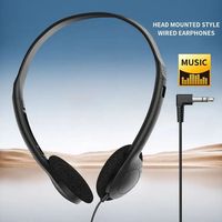 Headset Telepon Model 857 Hitam Grosir, Colokan 3.5mm, Headphone Berkabel On-Ear, Tahan Air IPX-4, Kabel 1.5M untuk Ruang Kelas Sekolah