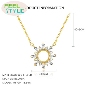 Ensemble de collier pendentif élégant en zircon style soleil, chaîne en argent sterling 925 plaqué or 18 carats, bijoux pour femmes, cadeau - Product Image 3