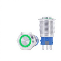Botón pulsador metálico de carrera corta con anillo LED, autobloqueante y de reinicio automático, IP67, 5 pines, 36V 220V, ¡Venta caliente!