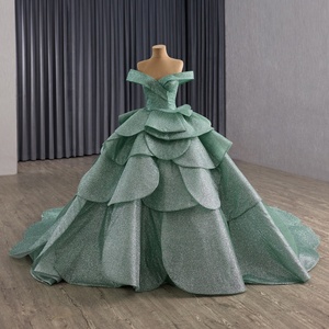 Robe de soirée verte élégante à col cœur, à volants, avec dos lacé, Sukienki Na Impreze pour femmes Rsm251135 - Product Image 2