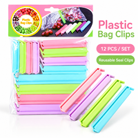 Clips de scellage réutilisables pour sacs alimentaires en plastique, lot de 12 pièces, multi-tailles, pour cuisine, collations, thé, avec logo personnalisé