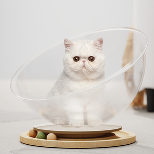 Cama para Gatos <span class=keywords><strong>de</strong></span> Acrílico Transparente, Diseño <span class=keywords><strong>de</strong></span> Cápsula Espacial, con Base Giratoria <span class=keywords><strong>de</strong></span> Madera Sólida, Desmontable y Lavable, para las Cuatro Estaciones - Product Image 2