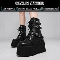 Bottes à plateforme pour femmes CHENO, en cuir, à talon haut et épais, style gothique, pour femmes